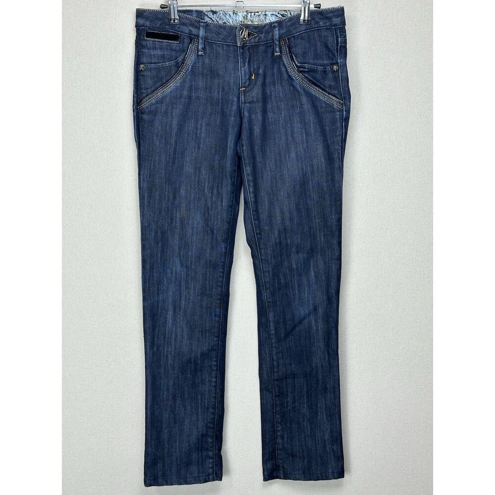 Marciano Women's Dark Wash Denim Jeans Sz 27 Gold & Leather Trim Low Rise USA
